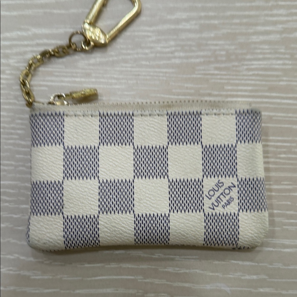 Louis Vuitton White and Blue Checkered Key Pouch